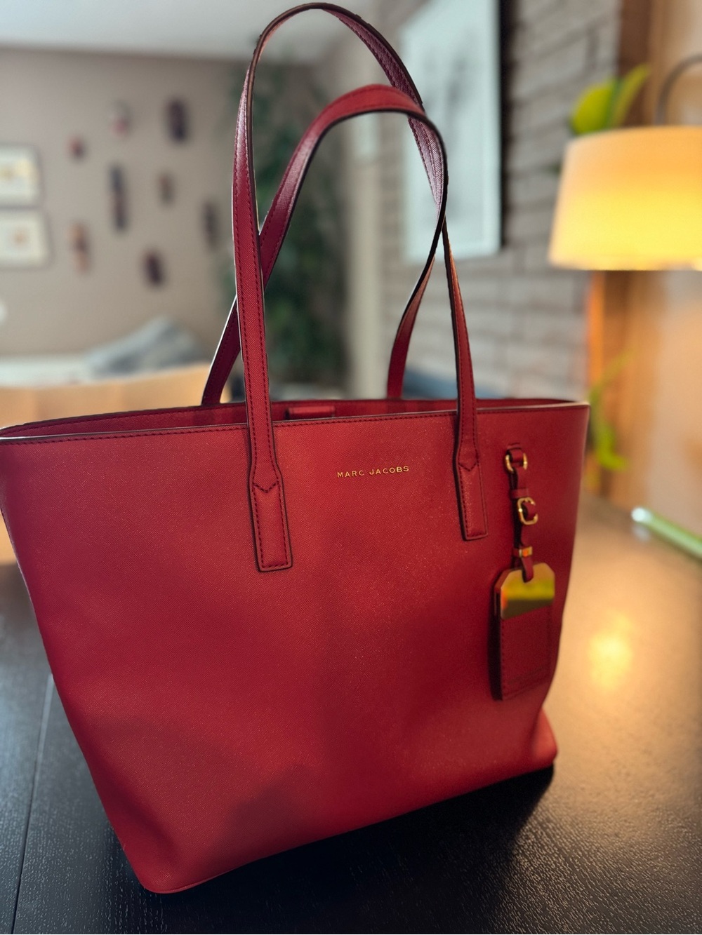 Marc Jacobs Red Leather Tote with Tag Accent